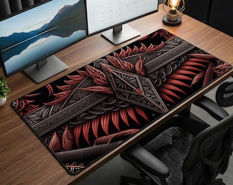 Gothic Abstract Mousepad - Dark Red and Black, Large Gaming Desk Mat, Oversized Keyboard Pad