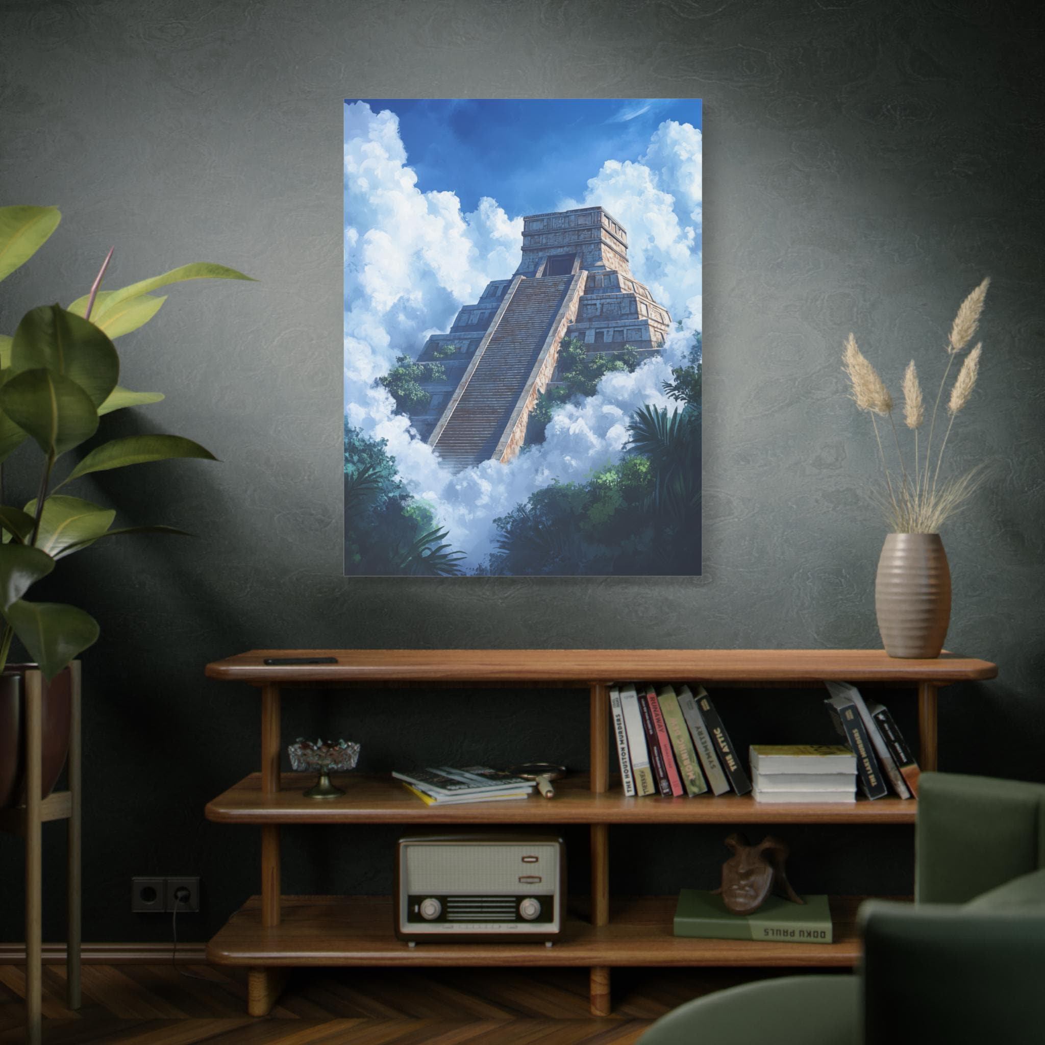 Anime-Inspired Aztec Pyramid in the Clouds Canvas Wall Art