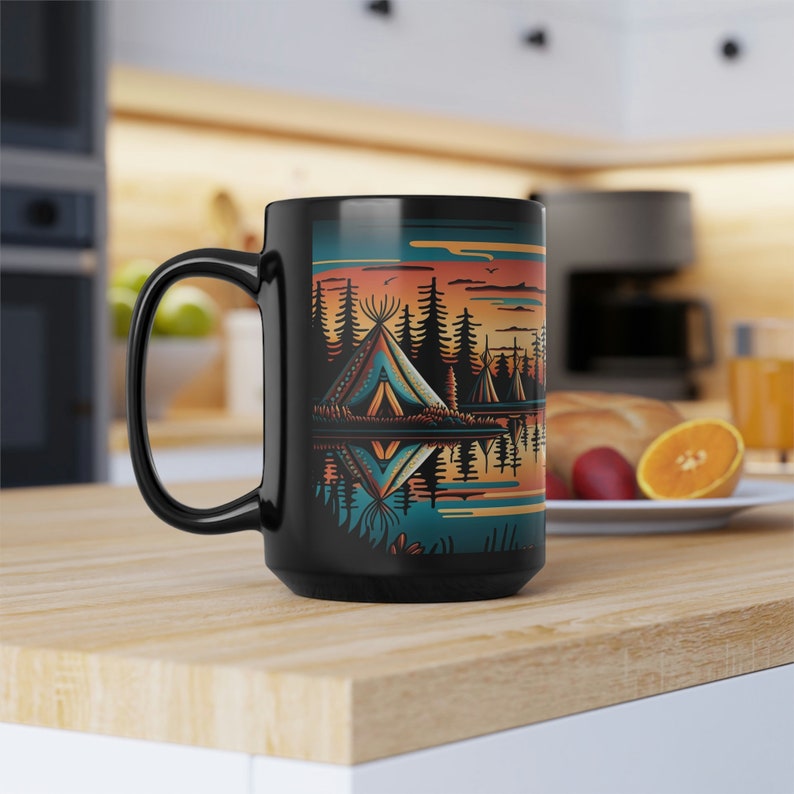 Native American Coffee Mug, 15oz, Indian Coffee Mug, Teepee Coffee Mug, Black Coffee Cup, Aesthetic Tea Cup, Custom Coffee Mug image 6