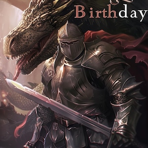 Carte d'anniversaire Fantasy Gamer - carte d'anniversaire chevalier médiéval - carte à téléchargement immédiat - impression à la maison