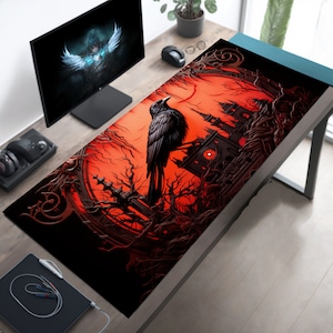 Desolation Crow, très grand tapis de souris, tapis de souris gaming, tapis de bureau Lofi, décoration de bureau gothique, tapis de clavier d'ordinateur de bureau gothique