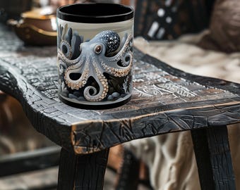 Coral Reef Octopus Mug - Blue Octopus Coffee Mug - Octopus Cup - Octopus Gifts - Gift for Her or Him - 11oz or 15oz Black Ceramic Mug