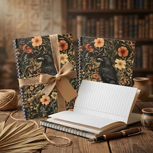 William Morris Inspired Medieval Crow - Personal Diary or Journal or Planner - Spiral Bound Notebook with 118 90gsm pages, 300gsm cover