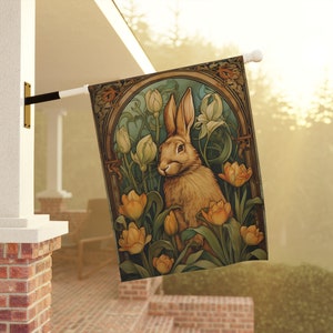 Banner de jardín y casa con conejito Art Nouveau de William Morris, banner Cottagecore, banner de conejito para jardín, banner Art Nouveau