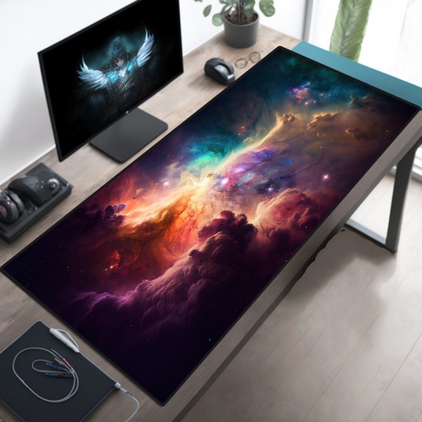 Weltraum Schreibtischmatte, Gaming Mousepad XL, Weltraum Mauspad XXL, Kosmische Schreibtischunterlage, Kosmos Schreibtischunterlage, Nebula Schreibtischunterlage, Gamer Schreibtisch Einrichtung