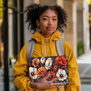 Art Nouveau Flowers Laptop Sleeve, Cute Floral iPad Sleeve