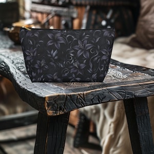 Cute Gothic Lilies Makeup Bag, Gothic Floral Bag, Accessory Pouch, Small Goth Makeup Bag, Gift for Wife or Girlfriend or Daughter