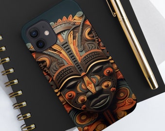 Afrikaanse tribale maskerkunst, Afrikaanse iPhone-hoes voor iPhone 7+, Pro, Mini, Max, draadloos opladen ondersteund