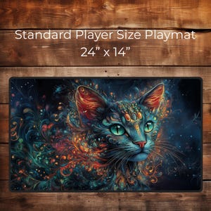Celestial Whisker Guardian - Fantasy Custom Playmat for TCG Gamers - Anime Playmat - Non-Slip Desk Pad - Cat Playmat for DND