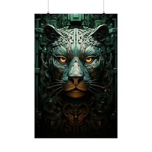 Jaguar Poster, Jaguar Relief Art, Mayan Wall Decor, Maya Jaguar Decor, Maya Home Decor