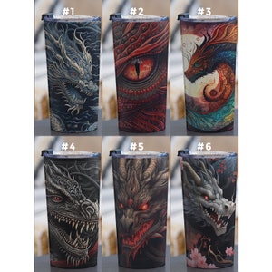 Dragon Tumbler Featuring Chinese, Japanese and Fantasy Dragon Art - 6 Art Options Available, 20oz Tumbler, Stainless Steel
