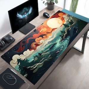 Mountain Whimsy Fantasy Full Moon Desk Mat