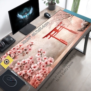 Cozy Zen Desk Decor - Dreamy Japanese Sakura Tori Gate - Oversized Mouse Mat - Cute Desk Pad - Japanese Mousepad - Extended Desk Mat