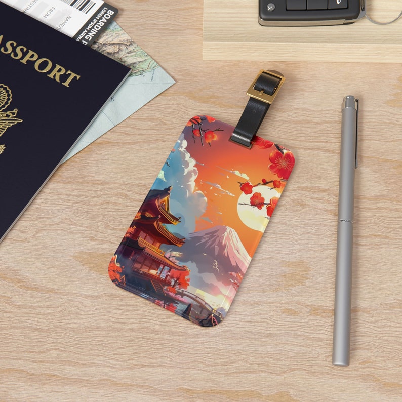 Anime Inspired Japanese Mt Fuji Luggage Tag - Anime Bag Tag - Cute Diaper Bag Tag - Gift for Japan Lover - Japanese Landscape Art image 6