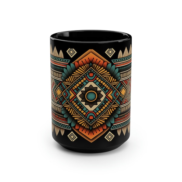 Aztec Pattern Mug, Aztec Coffee Mug, Aztec Mug, Aztec Cup, 15oz Coffee Mug, Gift for Mom, Gift for Her, Aztec Textile Pattern