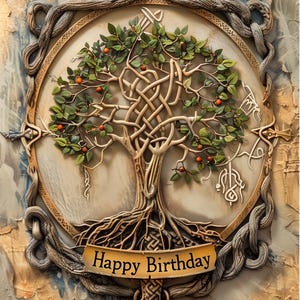 Fantasy Keltischer Baum des Lebens Alles Gute zum Geburtstagskarte - Keltische Geburtstagskarte, Fantasy Bookish Gamer Geburtstagskarte - Print at Home Card Design