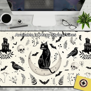 Süße Witchy Gothic Schreibtischmatte, Dark Academia Schreibtischunterlage, Witchy Schreibtischunterlage, Witchy Schreibtischmatte XL, Katze und Rabe Mousepad