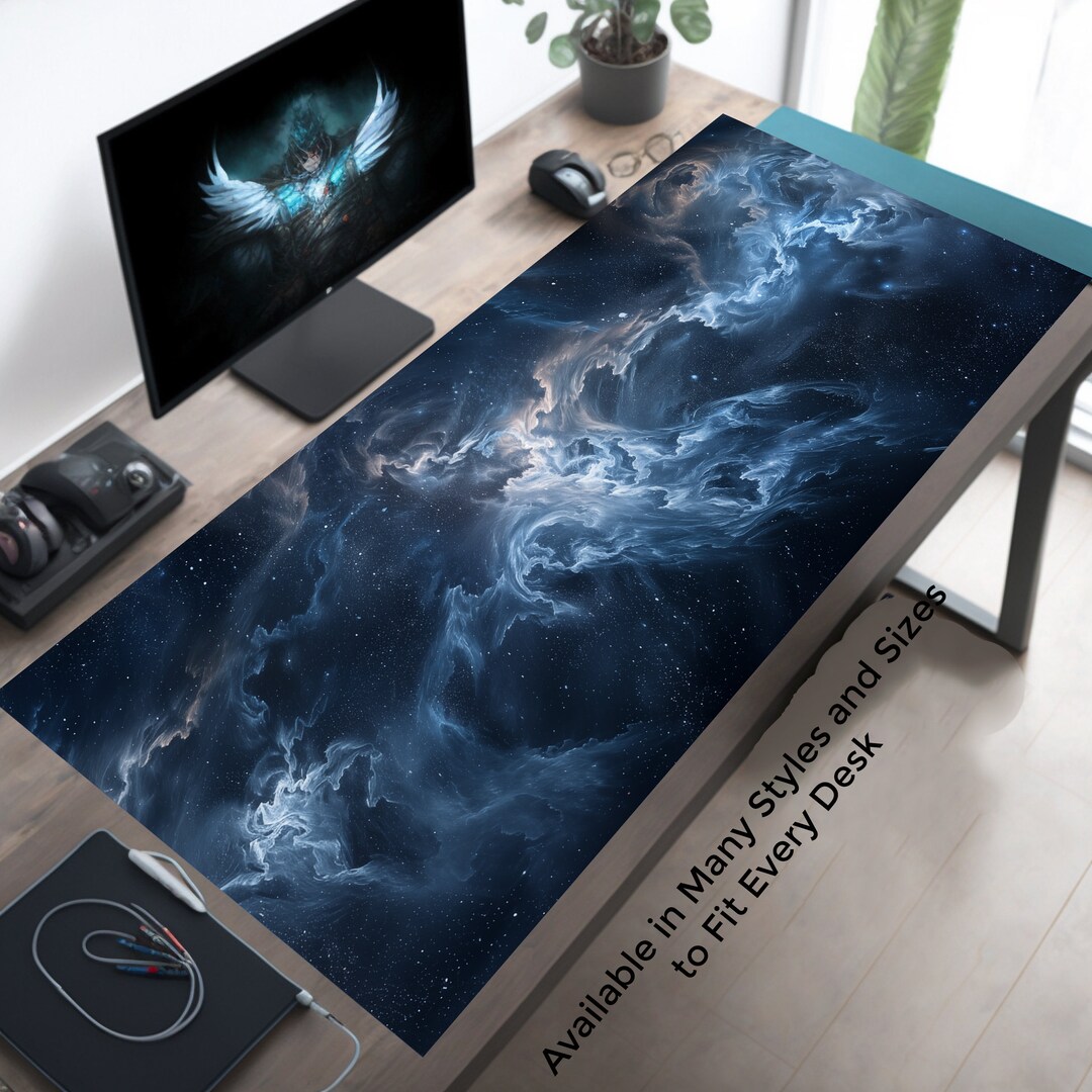 Gaming Musmatter Cosmic Whisps in Blue and Gray Gaming Mousemat XL, Gamer Space Playmat ...
