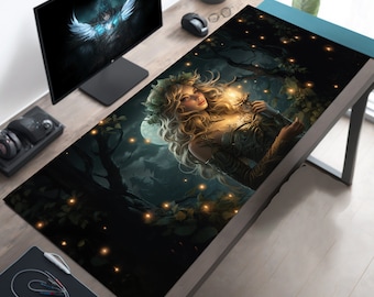 Fantasy Forest Fairy Desk Mat, Forest Nymph Deskmat, Long Mouse Pad, Extended Mousepad, Oversized Desk Pad, Gamer Gifts, Gaming Desk Decor