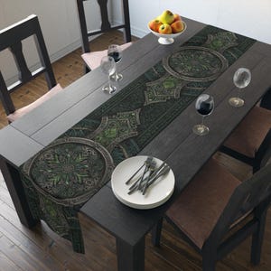 Celtic Green Patterned Polyester Table Runner - 2 Size Options - Floral Art Dining Decor - Kitchen Accessory - Table Decor image 2