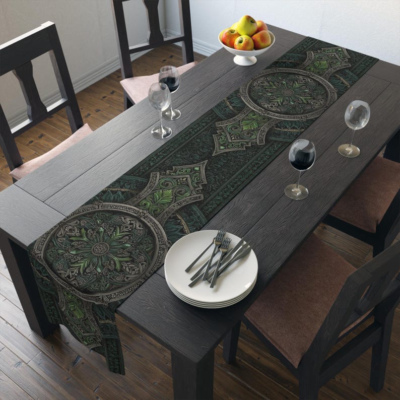 Celtic Green Patterned Polyester Table Runner - 2 Size Options - Floral Art Dining Decor - Kitchen Accessory - Table Decor image 2