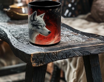 Emberhowl Guardian - Fantasy Wolf Mug - Wolf Coffee Mug - Wolf Gifts - Gamer Mug - 11oz or 15oz Black Ceramic Mug