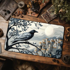 Whispering Raven Watch - TCG Playmat Raven - Raven Gaming Play Mat for DND - Gift for Wife - Gift for Gamer - Raven Desk Pad