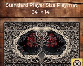 Tapete de mesa para jogo TCG com tapeçaria celta e flores carmesim - Mousepad gigante XL - Tapete de mesa grande para mouse - Tapete de mesa com estética fantástica