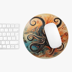 Rundes Mauspad, Oktopus inspiriertes Mousepad, Strand Bürodekoration, Strand Wohnaccessoire