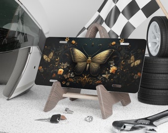 Gothic Gilded Moth Vanity License Plate, Car Tag Goth, Front Car tag, Front Vanity Plate, Custom Front License, Goth Car Accessory