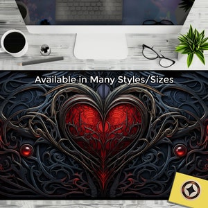 Gothic Herz Schreibtischmatte Mousepad XL, Gothic Schreibtischunterlage, Dark Fantasy Mauspad, Horror Schreibtischdeko, Scary Heart Keyboard Pad, Gothic Schreibtischdeko