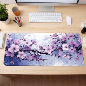 Pastel Blue and Purple Sakura Desk Mat Mousepad XL, Gaming Mouse Pad, Gift for Wife, Gift for Girlfriend, Gift for Gamer Girl, Cute Desk Pad bild 3