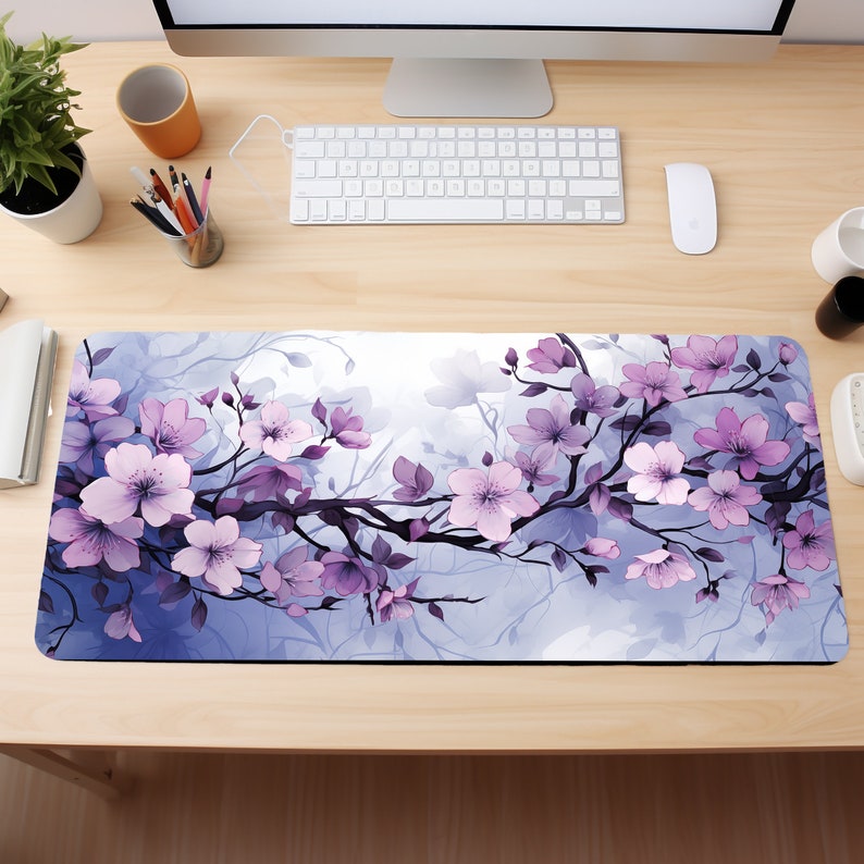 Pastel Blue and Purple Sakura Desk Mat Mousepad XL, Gaming Mouse Pad, Gift for Wife, Gift for Girlfriend, Gift for Gamer Girl, Cute Desk Pad bild 3