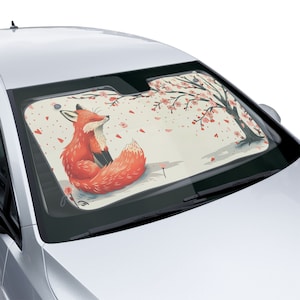Kawaii Cute Japanese Red Fox Car Sun Shade - Windshield Shade for Cars and Trucks - Cute Car Decor - Kawaii Car Gifts