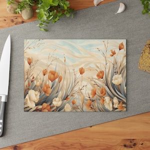 Glass Cutting Board, Cottagecore Home Decor, Wildflower Cutting Board, Floral Cutting Board, Kitchen Accessory, Kitchen Gift