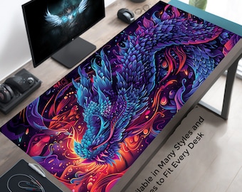 Vibrant Dragon Gaming Desk Mat Mousepad XL, Large Mouse Pad, Extended Desk Pad Lofi, Gamer Gift, Gift for Boyfriend, Gift for Husband