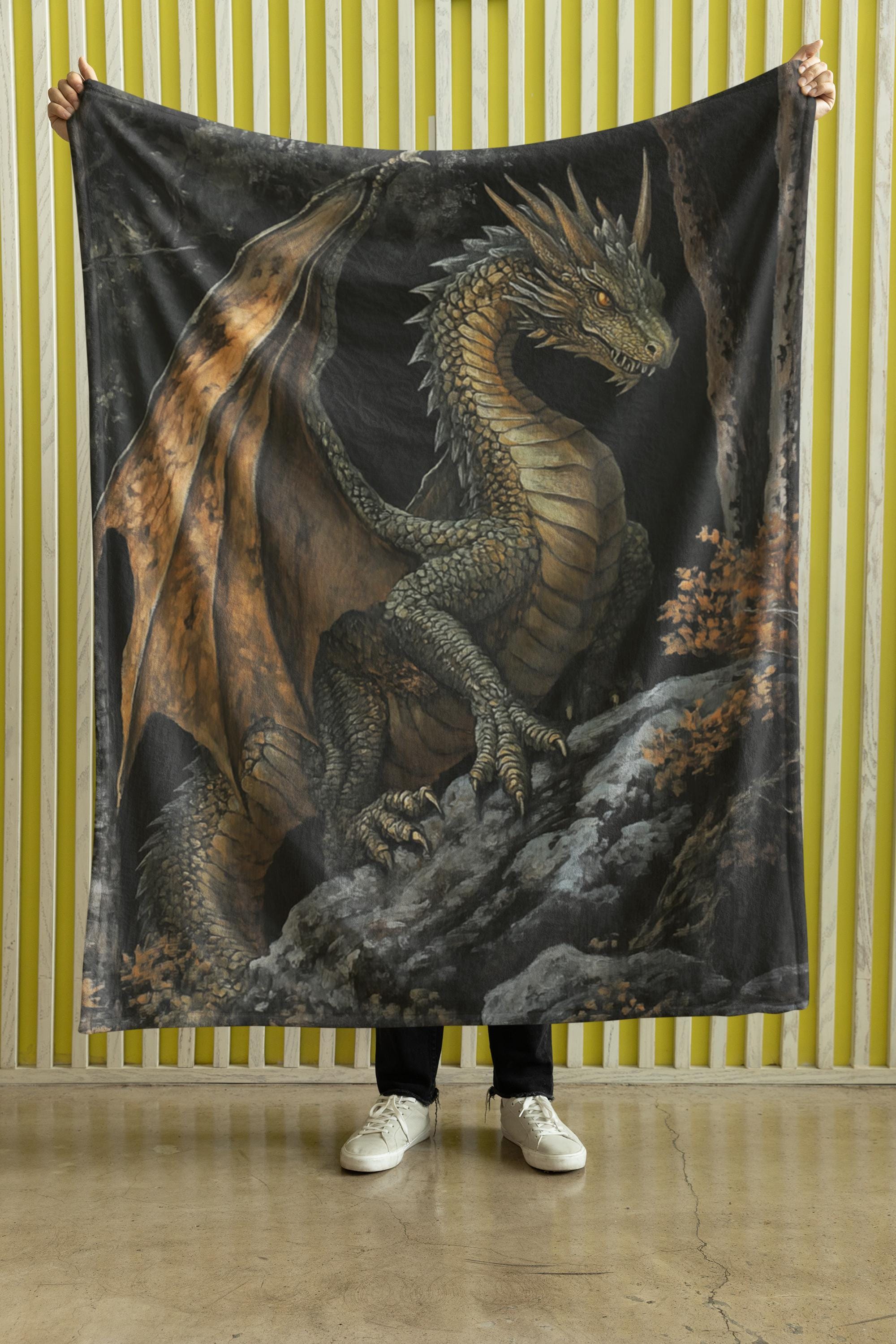 Medieval Forest Dragon Soft Fleece Blanket - Full Size Blanket