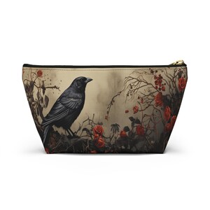 Dark Academia Bag, Dark Cottagecore Bag, Raven Cosmetic Bag, Gothic Makeup Bag, Goth Pencil Case, Raven Small Purse image 7