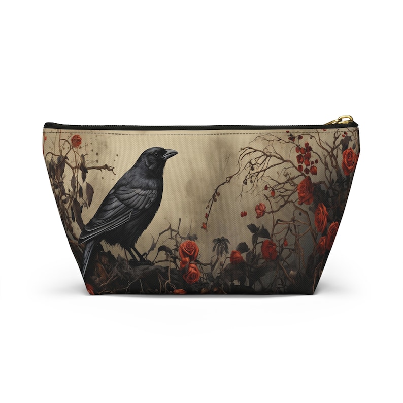 Dark Academia Bag, Dark Cottagecore Bag, Raven Cosmetic Bag, Gothic Makeup Bag, Goth Pencil Case, Raven Small Purse image 7