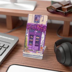 Cute Purple Aesthetic Anime Bakery Phone Stand, iPhone Desk Stand, Cute Cellphone Stand, iPhone Display Stand