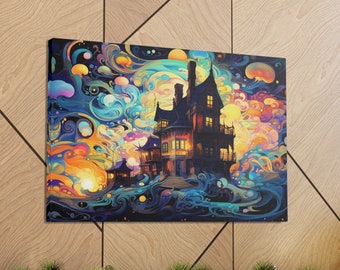 Vibrant Wall Decor, Unique Bedroom Art, Guest Room Engaging Wall Accessory, Office Wall Art, Trippy Mansion Art