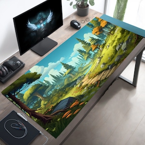Kawaii Forest Desk Mat, Anime Mouse Pad, Nature Mousepad, Aesthetic Desk Pad, Extra Large Mousemat, Gaming Computer Desk Keyboard Pad
