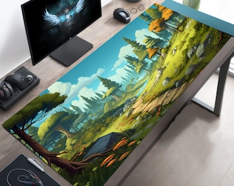 Kawaii Forest Desk Mat, Anime Mouse Pad, Nature Mousepad, Aesthetic Desk Pad, Extra Large Mousemat, Gaming Computer Desk Keyboard Pad