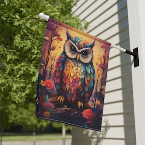 Garden & House Banner with Owl Print, Garden Banner, Home Banner, Owl Banner, Owl Garden Banner, Owl Flag