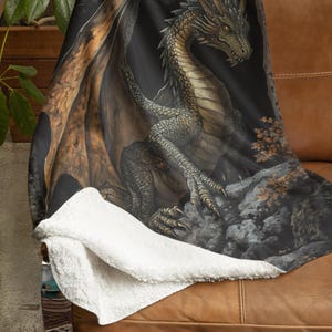 Mittelalterliche Wald-Drachen-Fleece-Decke - Große Decke, große Decke, Fantasy-Gamer-Decke, DND-Geschenke, Tcg-Geschenke
