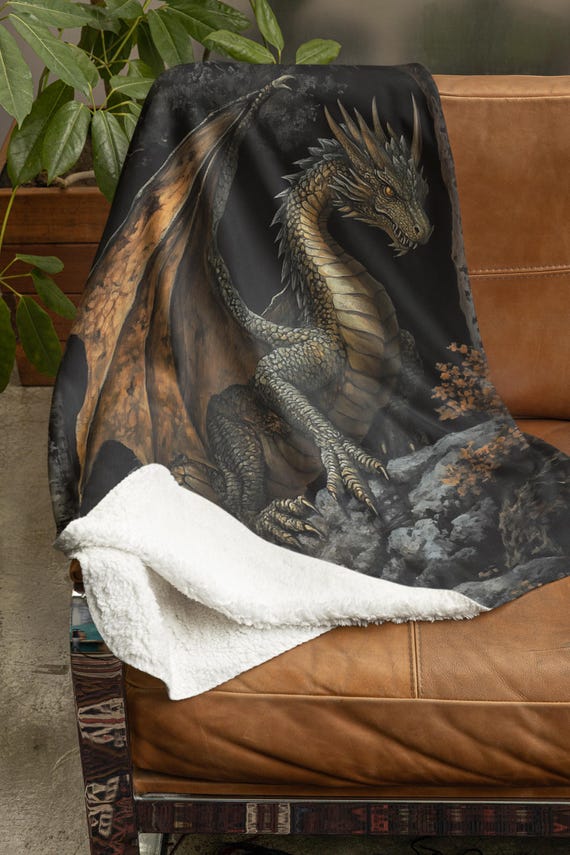 Medieval Forest Dragon Soft Fleece Blanket - Full Size Blanket, Large Throw Blanket, Fantasy Gamer Blanket, DND Gifts, TCG Gifts