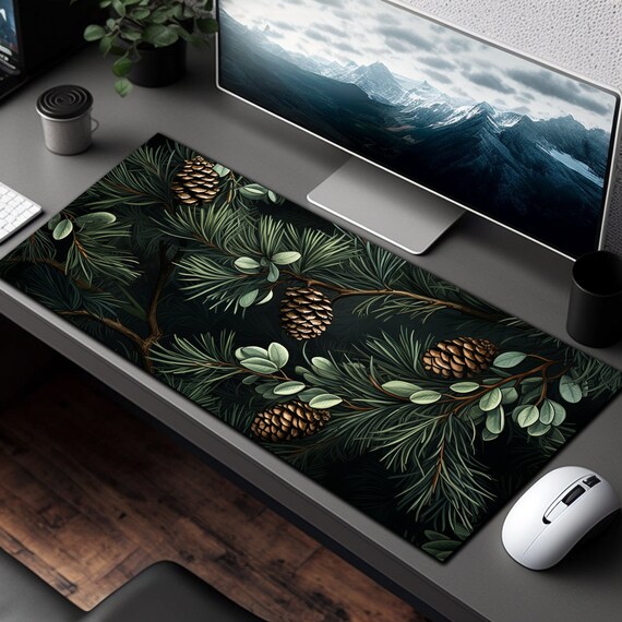 Computer Desk Mat, Western Botanical Mousepad, Green Mouse Pad, Nature Desk Pad, Gaming Mousepad XL, Aesthetic Desk Decor, Cute Office