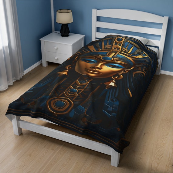 Fantasy Egyptian Queen Blanket, Female Pharoah Blanket, Egypt Room Decor, Ancient History Blanket, Velveteen Plush Blanket