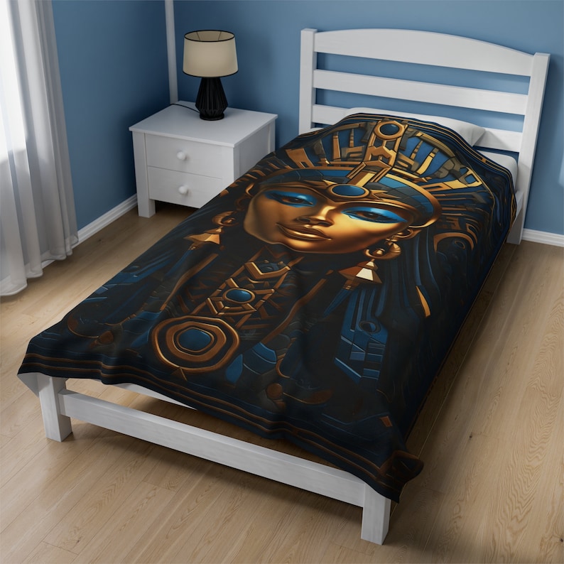 Fantasy Ägyptische Königin Decke, Pharoah Decke, Ägypten Raumdekor, Antike Geschichtsdecke, Samt-Plüschdecke Bild 1