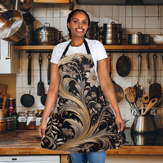 Art Nouveau Whimsical Golden Flower Apron Unique Kitchen Apron Arti Chef Apron Unique Apron Art Deco Apron Etsy UK